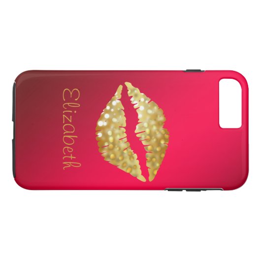 Einfache Personalisierte Red Glitzer Gold Lippen Case-Mate iPhone Hülle (Rückseite (Horizontal))