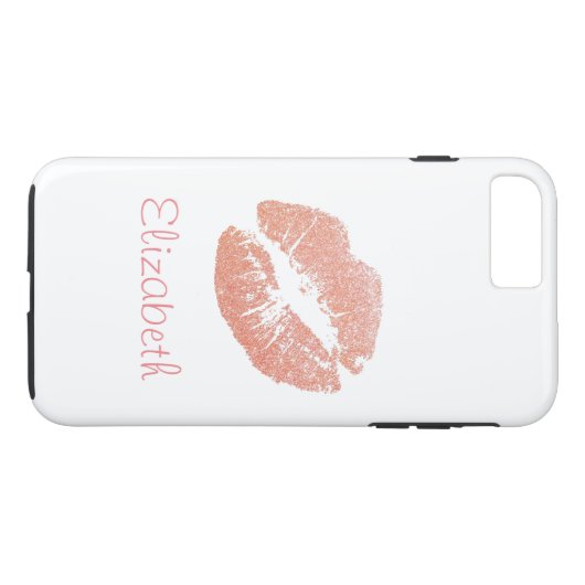 Einfache personalisierte rosa Glitzer-Lippen Case-Mate iPhone Hülle (Rückseite (Horizontal))