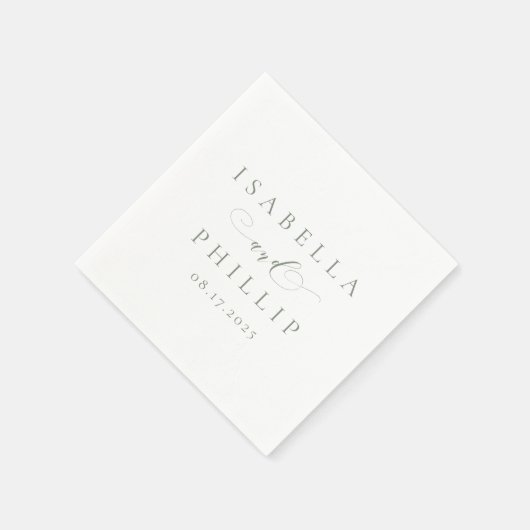 Einfache personalisierte Salbei-Hochzeit Serviette (Ecke)