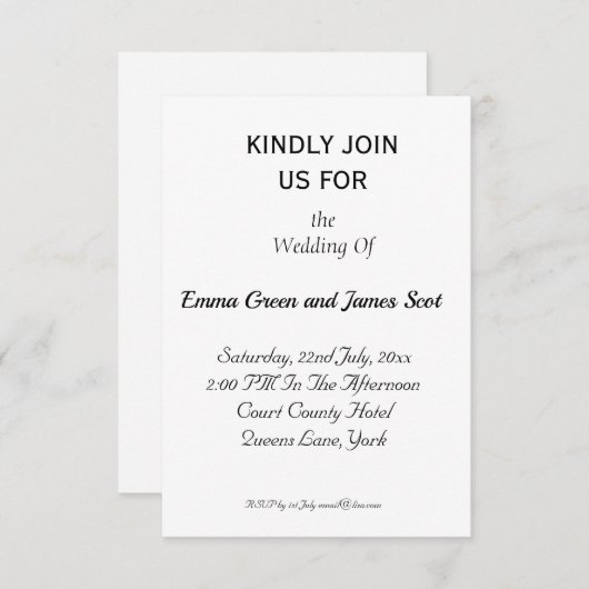 Einfache Personalisierte Schlichte Hochzeitseinlad (Vorne/Hinten)