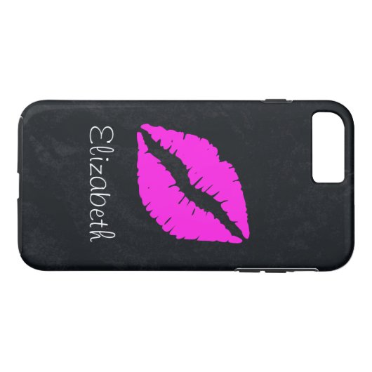 Einfache Personalisierte Schwarz-Rosa Lippen Case-Mate iPhone Hülle (Rückseite (Horizontal))