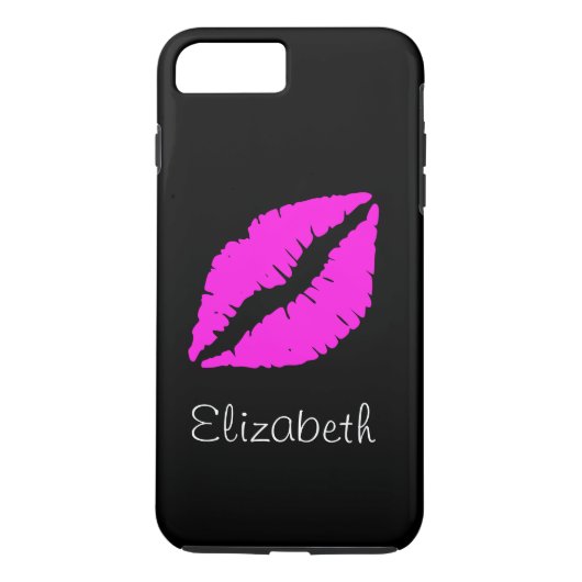 Einfache Personalisierte Schwarz-Rosa Lippen Case-Mate iPhone Hülle (Rückseite)