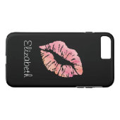 Einfache Personalisierte Schwarz-Rosa Lippen Case-Mate iPhone Hülle (Rückseite (Horizontal))