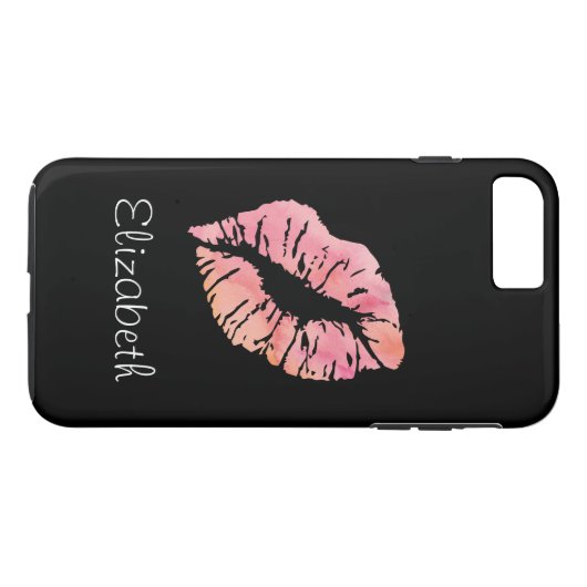 Einfache Personalisierte Schwarz-Rosa Lippen Case-Mate iPhone Hülle (Rückseite (Horizontal))