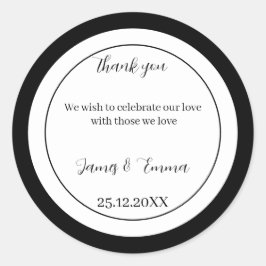 Einfache Personalisierte Schwarz-Weiß-Hochzeit Runder Aufkleber