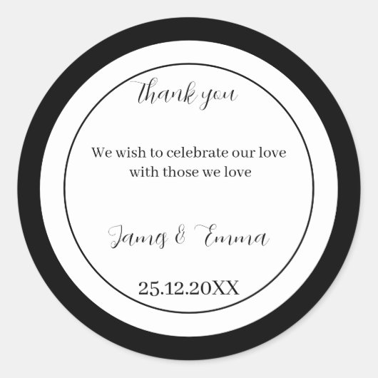 Einfache Personalisierte Schwarz-Weiß-Hochzeit Runder Aufkleber (Vorderseite)