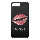 Einfache Personalisierte Schwarze Glitzer Rote Lip Case-Mate iPhone Hülle (Rückseite)