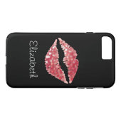 Einfache Personalisierte Schwarze Glitzer Rote Lip Case-Mate iPhone Hülle (Rückseite (Horizontal))