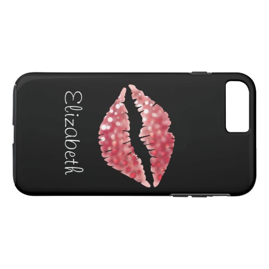 Einfache Personalisierte Schwarze Glitzer Rote Lip Case-Mate iPhone Hülle (Rückseite (Horizontal))