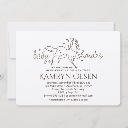 Einfache Pferdekinderdusche Einladung mit Mädcheng (Vorderseite)