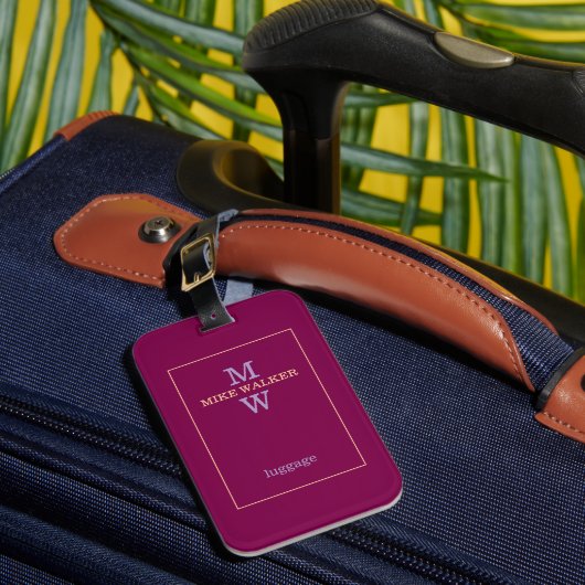 Einfache Pfirsich / blasses lila Monogramm Wein Gepäckanhänger (Vorderseite Insitu 1)
