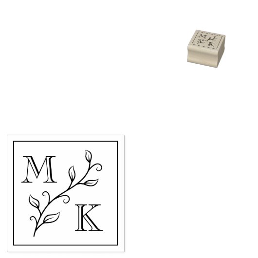 Einfache Pflanze Monogram Initials Wedding Couple Gummistempel (Stempel)