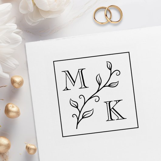 Einfache Pflanze Monogram Initials Wedding Couple Gummistempel