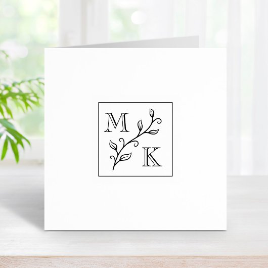 Einfache Pflanze Monogram Initials Wedding Couple Gummistempel