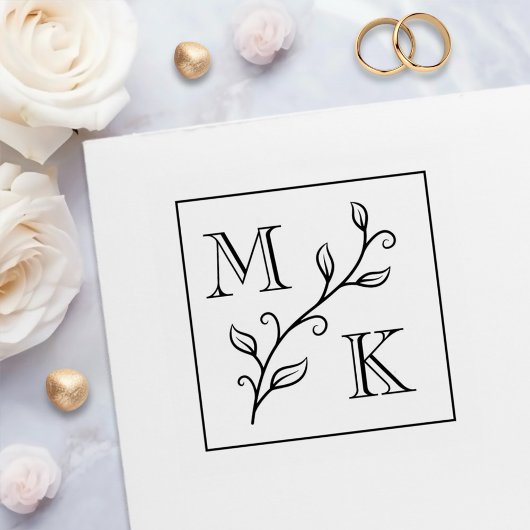 Einfache Pflanze Monogram Initials Wedding Couple Permastempel