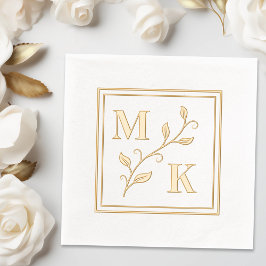 Einfache Pflanze Monogram Initials Wedding Couple  Servietten Mit Folie