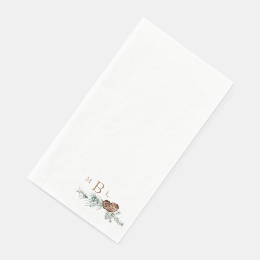 Einfache Pine Cone Foliage Gold Monogramm Urlaub Serviette (Ecke)