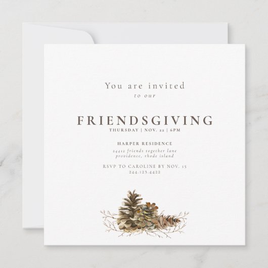 Einfache Pine Cone Freundliche Einladung (Vorderseite)