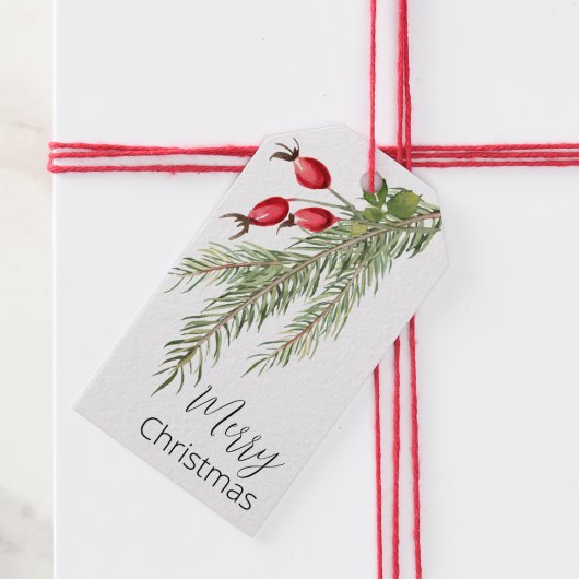 Einfache Pine Sprig mit Berries Urlaub Geschenkanhänger