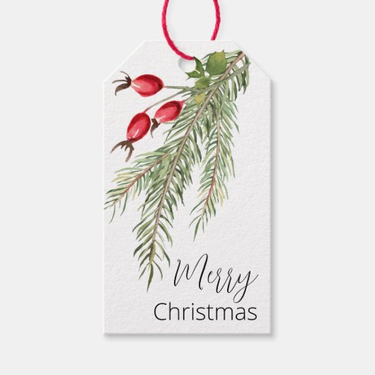 Einfache Pine Sprig mit Berries Urlaub Geschenkanhänger (Vorderseite)