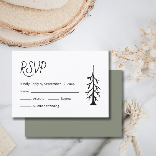 Einfache Pine Tree Lässig Moderne Hochzeit im Frei RSVP Karte