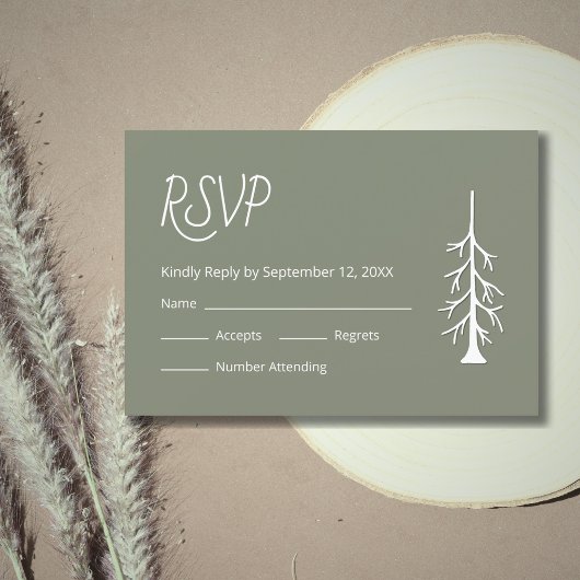 Einfache Pine Tree Lässig Sage Green Wedding RSVP Karte