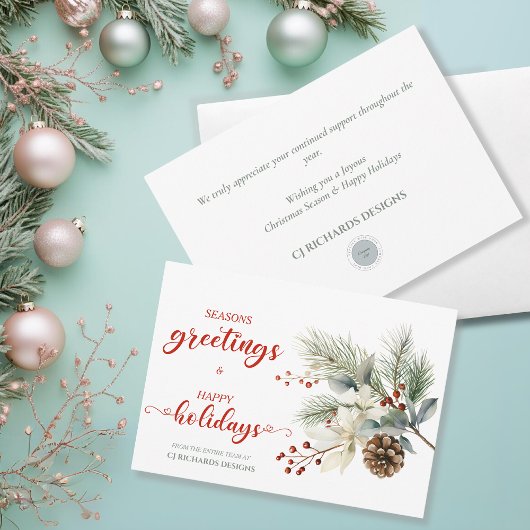 Einfache Pinecones Branchen Berries Business Feiertagskarte