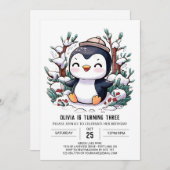 Einfache Pinguine zum Geburtstag Einladung (Vorne/Hinten)