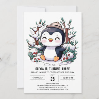 Einfache Pinguine zum Geburtstag Einladung