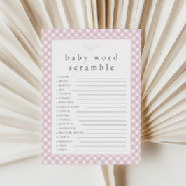 Einfache Pink Bow Baby Word Scramble Game Card