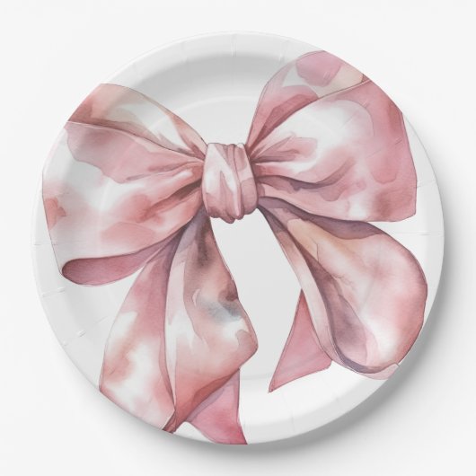Einfache Pink Bow Babydusche Pappteller (Vorderseite)