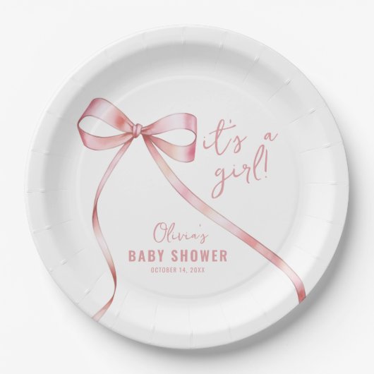 Einfache Pink Bow Girl Babydusche Pappteller (Vorderseite)