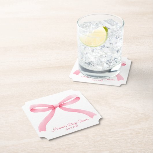 Einfache Pink Bow Girly Babydusche Untersetzer (Vor Ort)
