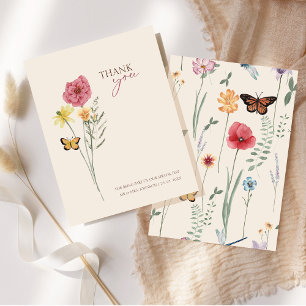 Einfache Pink-Gelbe Wildblume Whimsical Wedding Dankeskarte