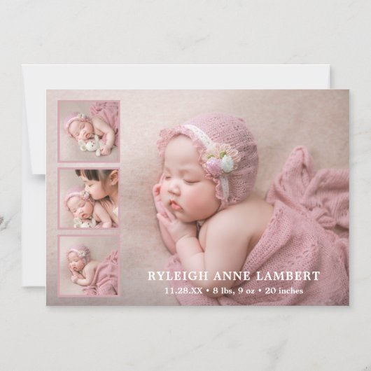 Einfache Pink Girl Foto Collage Geburtserklärung Magneteinladung (Vorderseite)