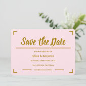 Einfache Pink-handgeschriebene Skriptereihe Save The Date (Stehend Vorderseite)