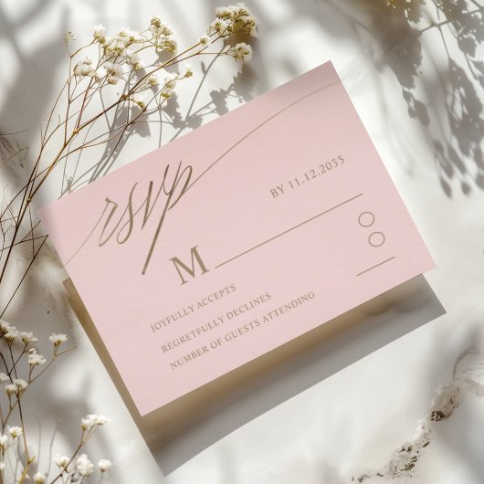 Einfache Pink & Imitats Goldkalligrafie Hochzeit RSVP Karte