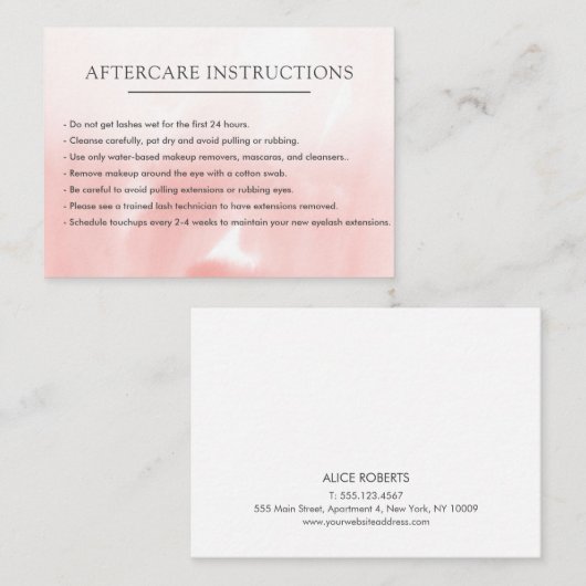 Einfache Pink Lash Extension Microblblading Afterc Visitenkarte (Vorne/Hinten)