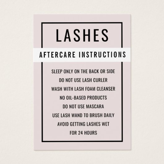  Einfache Pink Lash Verlängerung Aftercare Card (Vorderseite)
