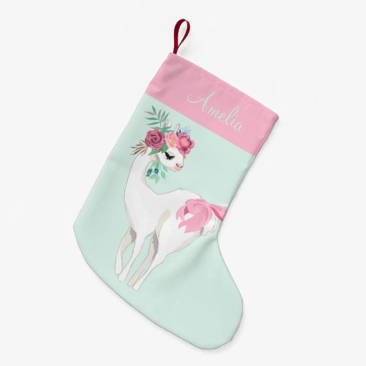 Einfache Pink Minze Grüne Llama Girl Niedlich Kleiner Weihnachtsstrumpf (Vorderansicht (hängend))