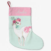Einfache Pink Minze Grüne Llama Girl Niedlich Kleiner Weihnachtsstrumpf (Vorderseite)