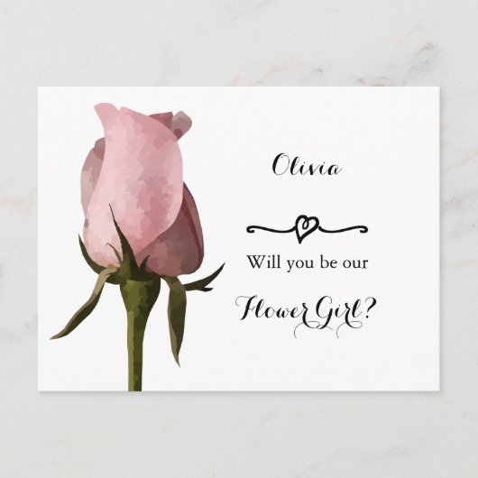 Einfache Pink Rose Flower Girl Request Card Postkarte (Vorderseite)