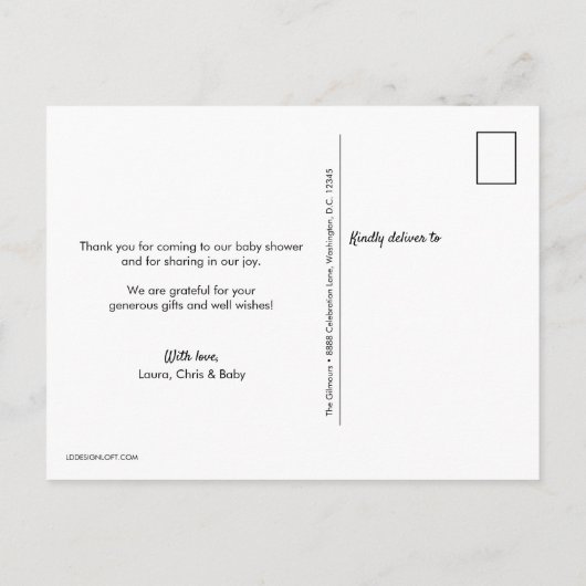 Einfache Pink Script Mädchen Füße Danke Ankündigungspostkarte (Rückseite)