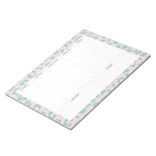 Einfache Pink- und Aqua Leopard Weekly Planner Notizblock (angewinkelt)