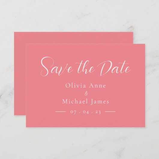 Einfache Pink- und White-Script-Hochzeit speichern Save The Date (Vorne/Hinten)