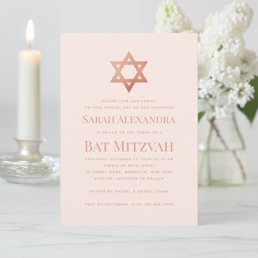 Einfache Pinke Bat Mitzvah Rose Gold Stern von Dav Einladung