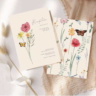 Einfache pinkfarbene Wildblume Whimsical Hochzeits Begleitkarte