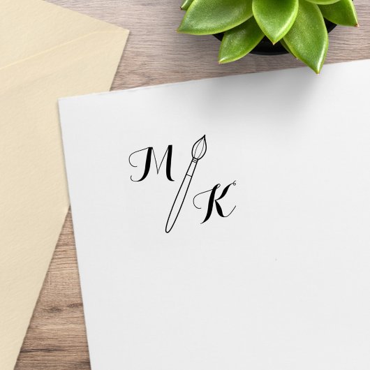 Einfache Pinsel-Monogramm-Initialen 1x1 Gummistempel