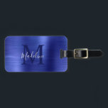 Einfache Pinselstrich-Metallic Royal Blue Monogram Gepäckanhänger<br><div class="desc">Einfache Gepäckmarke mit Pinselstrich und Metallic Royal Blue Monogram</div>