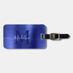 Einfache Pinselstrich-Metallic Royal Blue Monogram Gepäckanhänger
